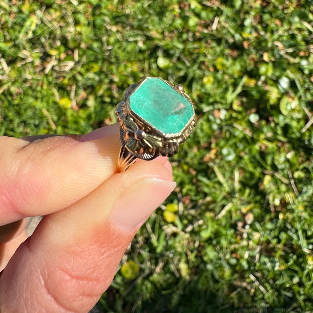Deco Emerald + Gold Ring